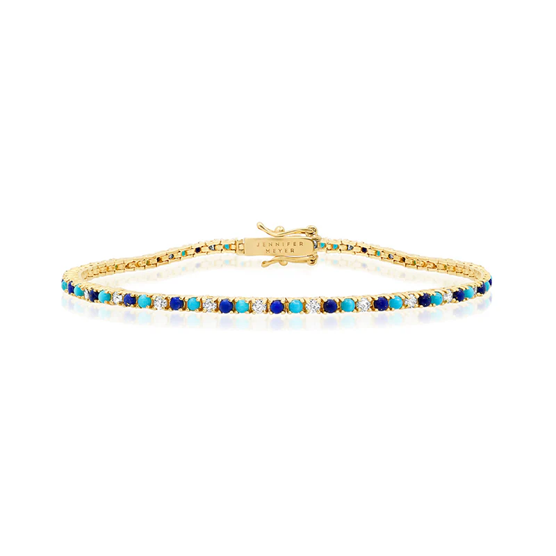 4-Prong Diamond, Turquoise, and Lapis Tennis Bracelet