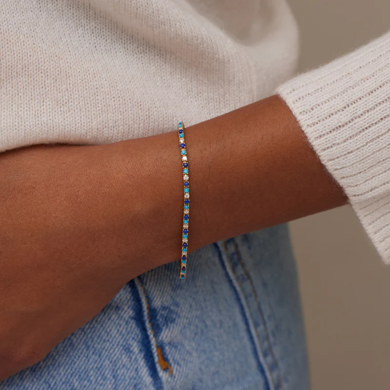 4-Prong Diamond, Turquoise, and Lapis Tennis Bracelet - Image 2