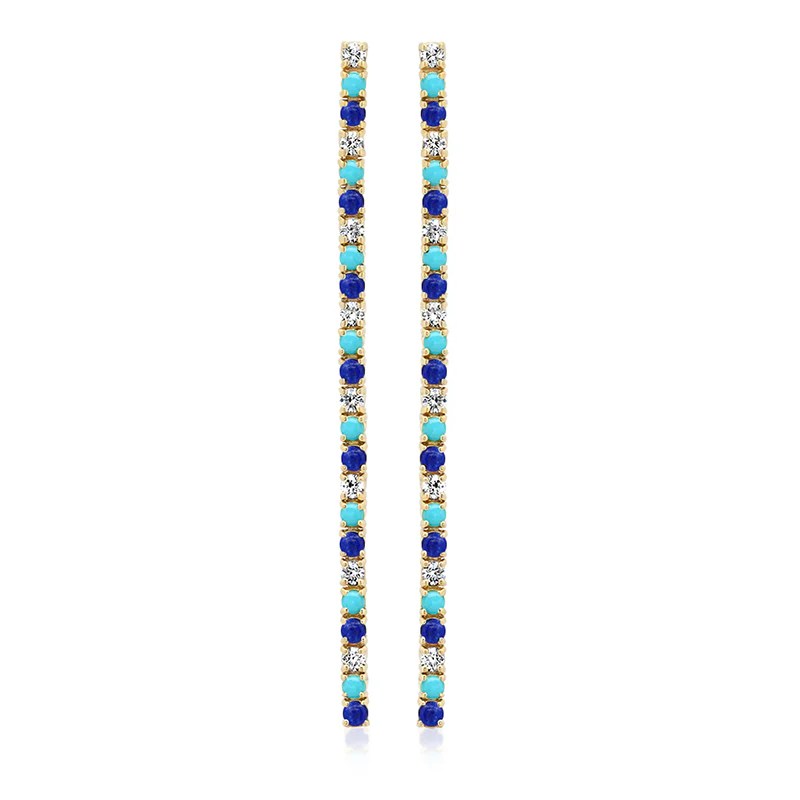 4-Prong Diamond, Turquoise, and Lapis Tennis Studs