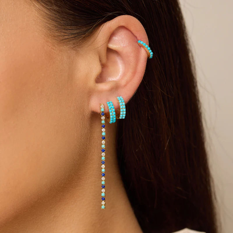 4-Prong Diamond, Turquoise, and Lapis Tennis Studs - Image 2