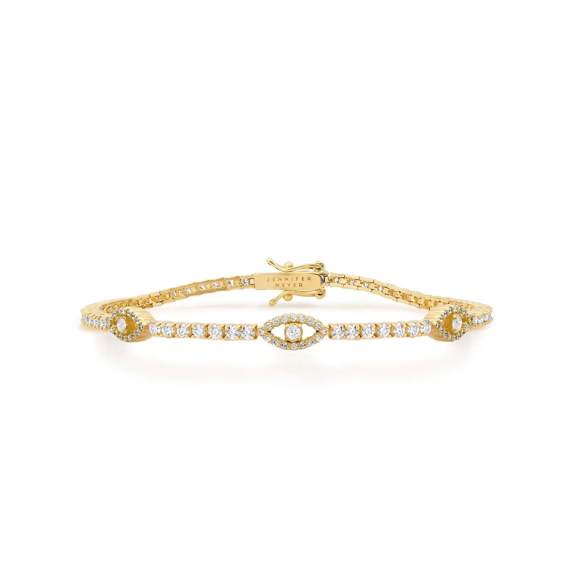 4-Prong Diamond Tennis Bracelet with Mini Open Evil Eye Accents