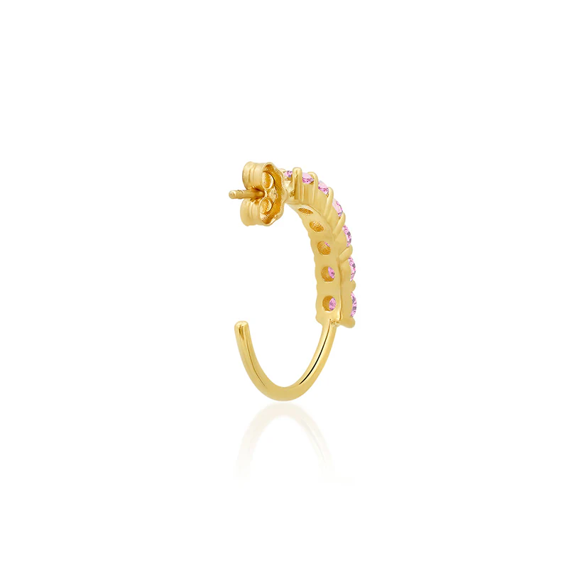 Small 4-Prong Pink Sapphire Hoops - Image 2