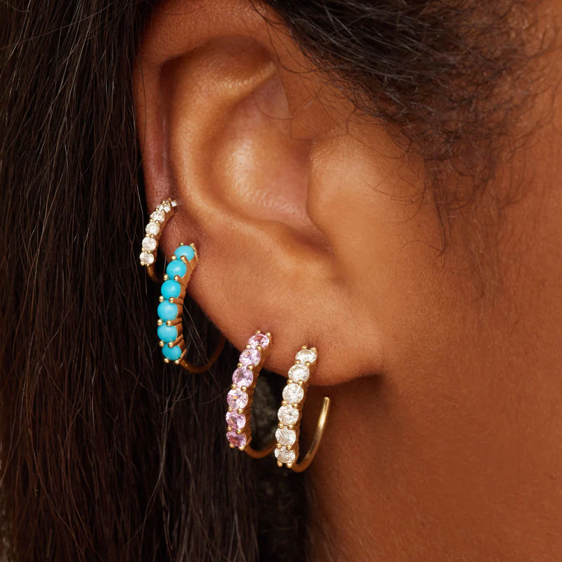 Small 4-Prong Turquoise Hoops - Image 5