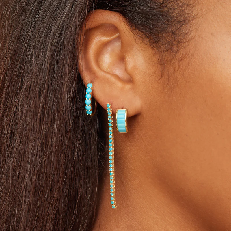 Small 4-Prong Turquoise Hoops - Image 6