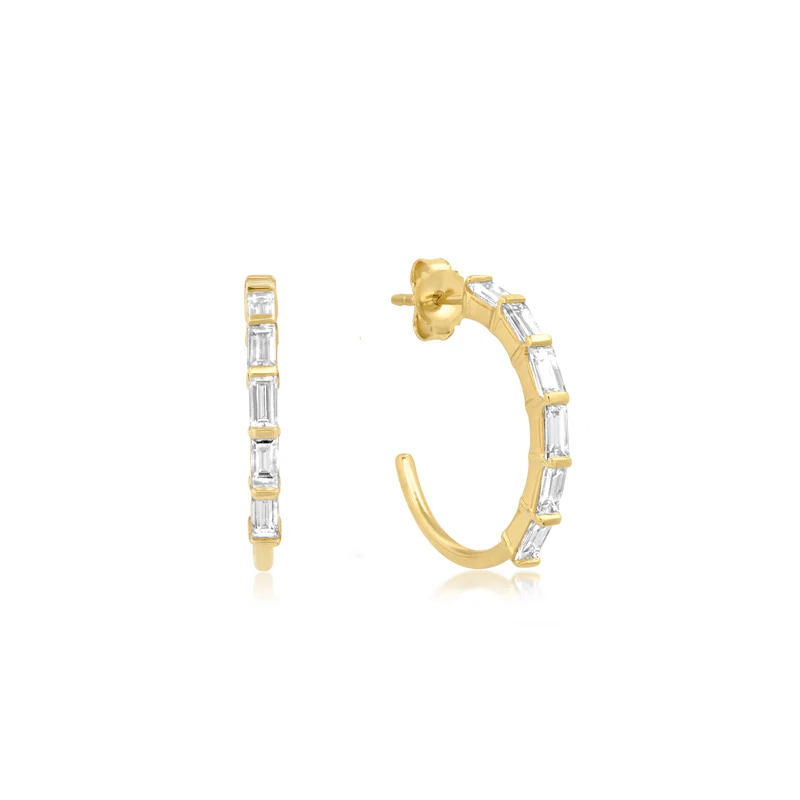Small Baguette-Cut Diamond Hoops - Image 2