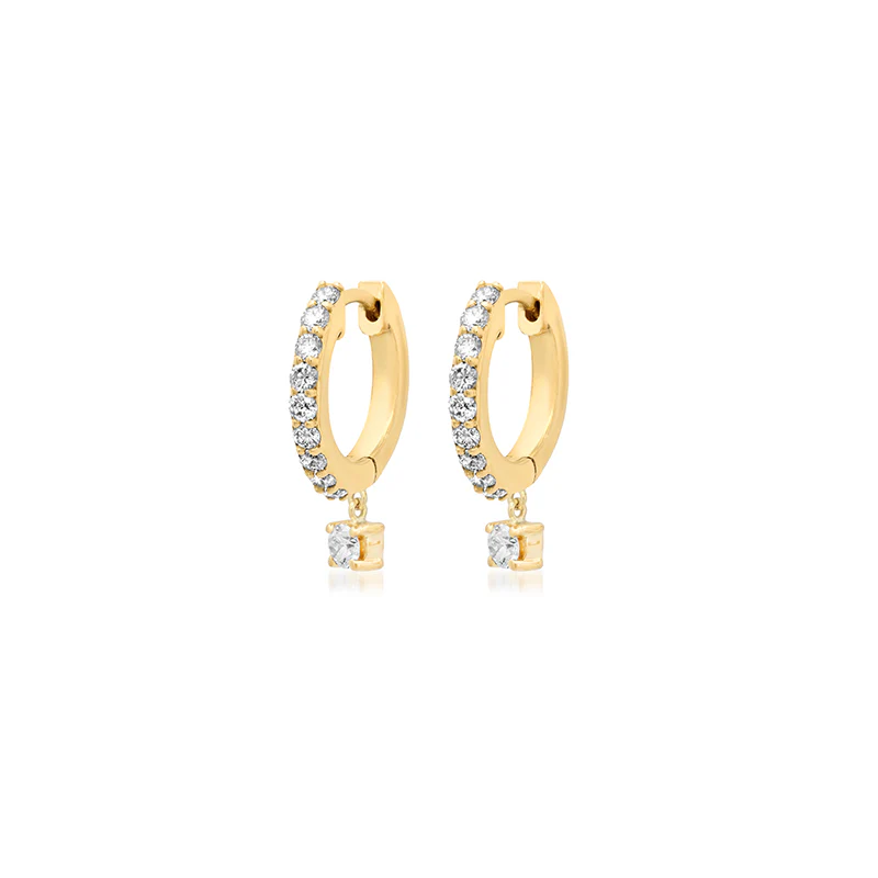 Small Diamond Huggies with 4-Prong Set Diamond Drop