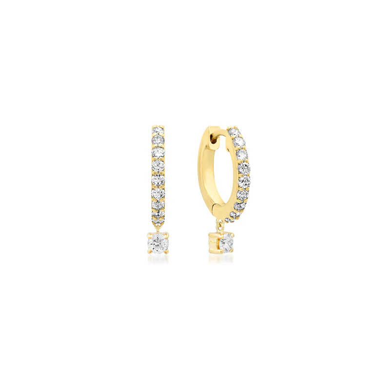 Small Diamond Huggies with 4-Prong Set Diamond Drop - Image 2