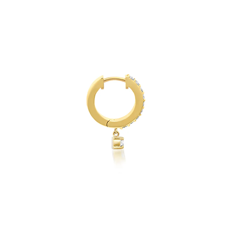 Small Diamond Huggies with 4-Prong Set Diamond Drop - Image 3