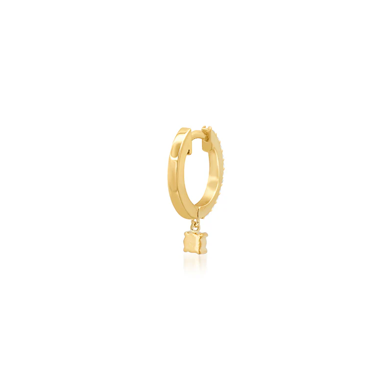 Small Diamond Huggies with 4-Prong Set Diamond Drop - Image 4