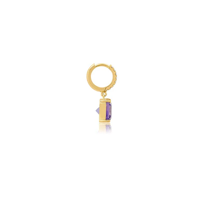 Small Diamond Huggies with Princess Cut Tanzanite Drop - Image 3