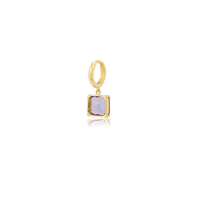 Small Diamond Huggies with Princess Cut Tanzanite Drop - Image 4