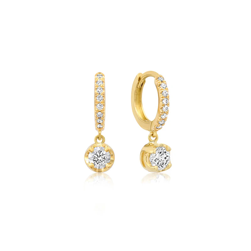Small Diamond Huggies with Small Illusion Set Diamond Drop - Image 2
