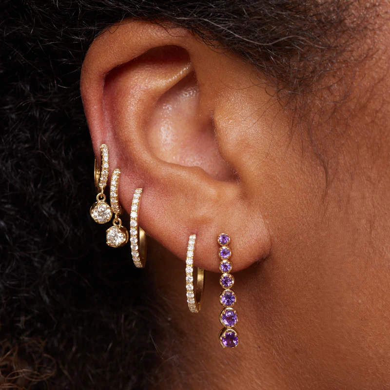 Single Small Diamond Huggie with Small Illusion Set Diamond Drop - Image 4