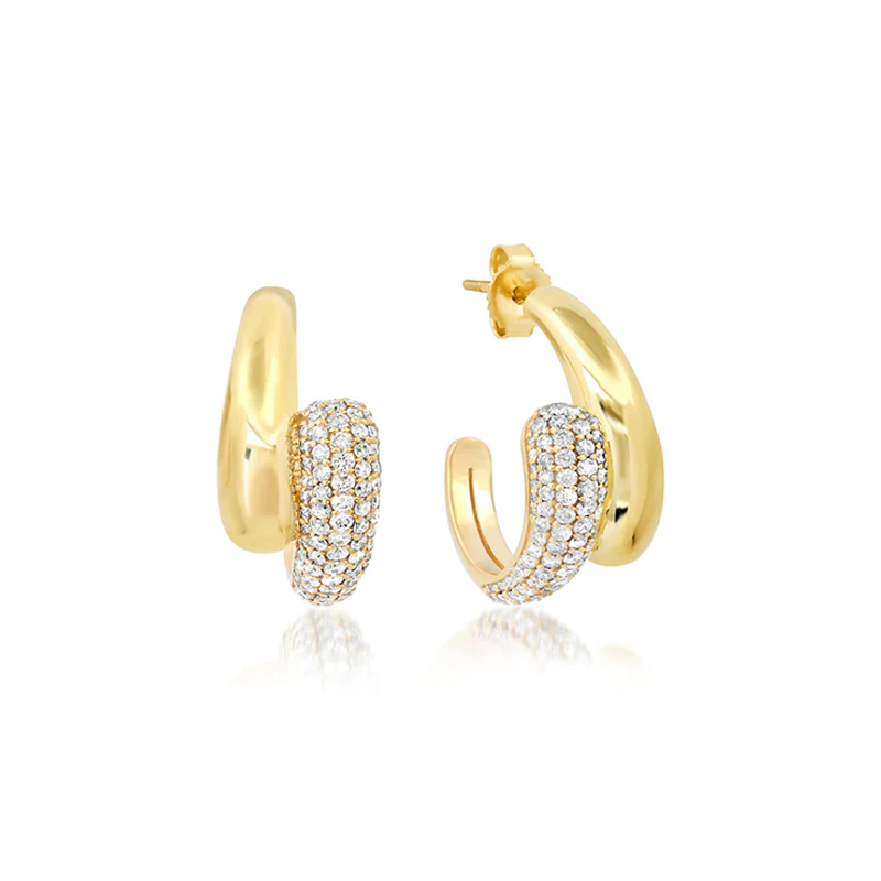 Small Double Dome Hoops with Diamond Accent