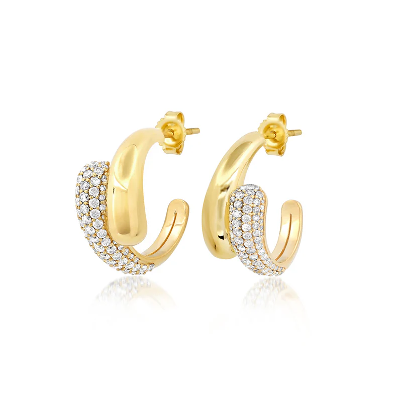 Small Double Dome Hoops with Diamond Accent - Image 2