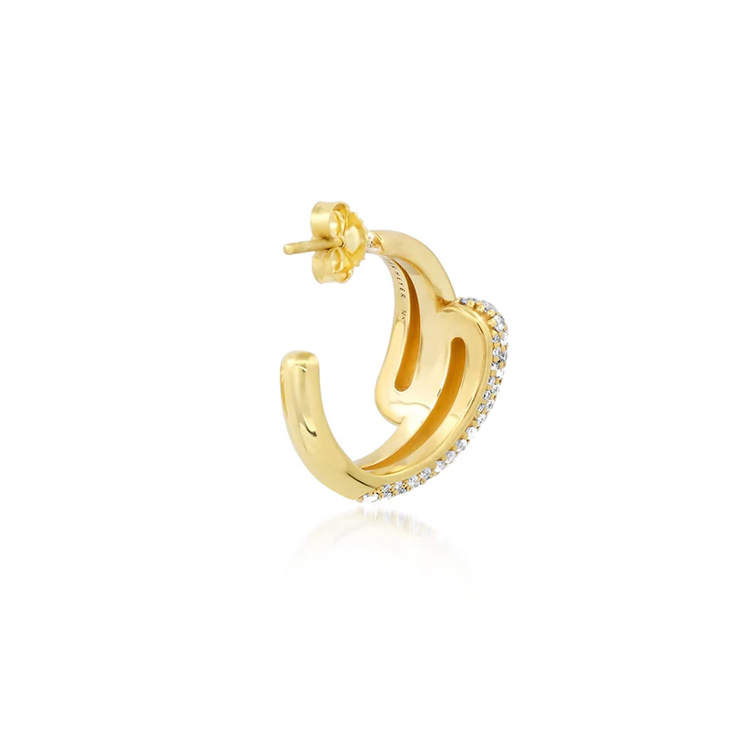 Small Double Dome Hoops with Diamond Accent - Image 4