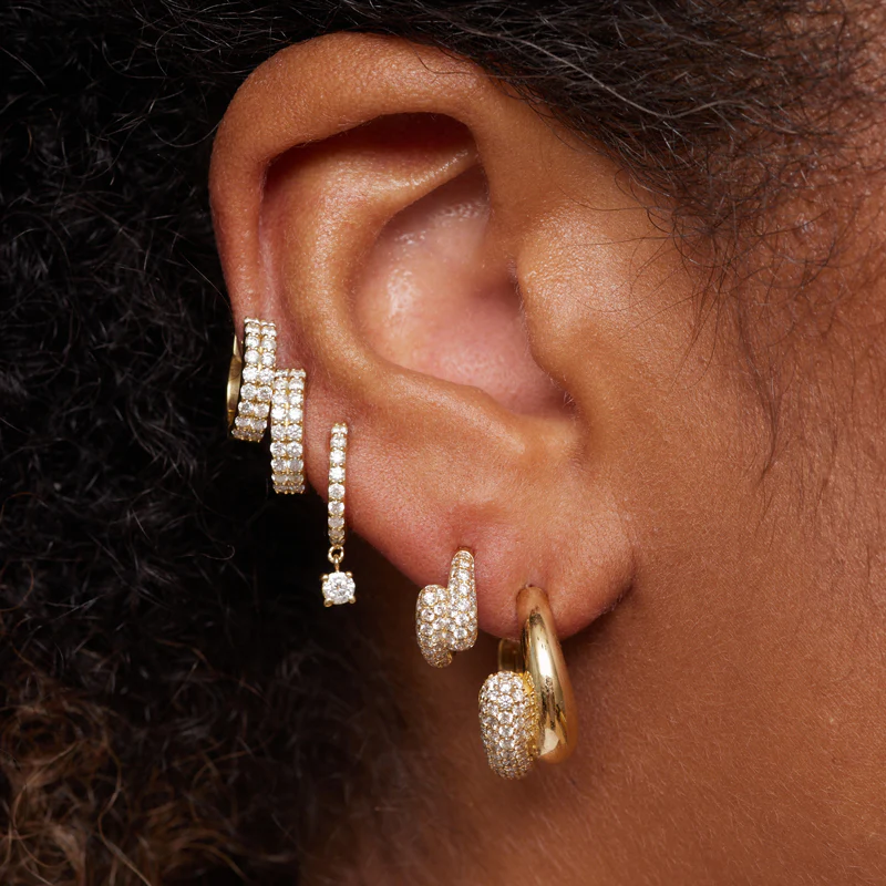 Small Double Dome Hoops with Diamond Accent - Image 5