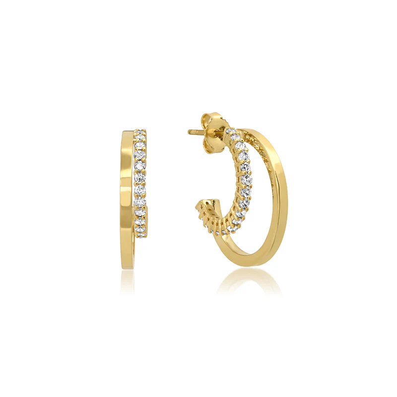 Small Double Hoops with 4-Prong Diamond Accent - Image 2