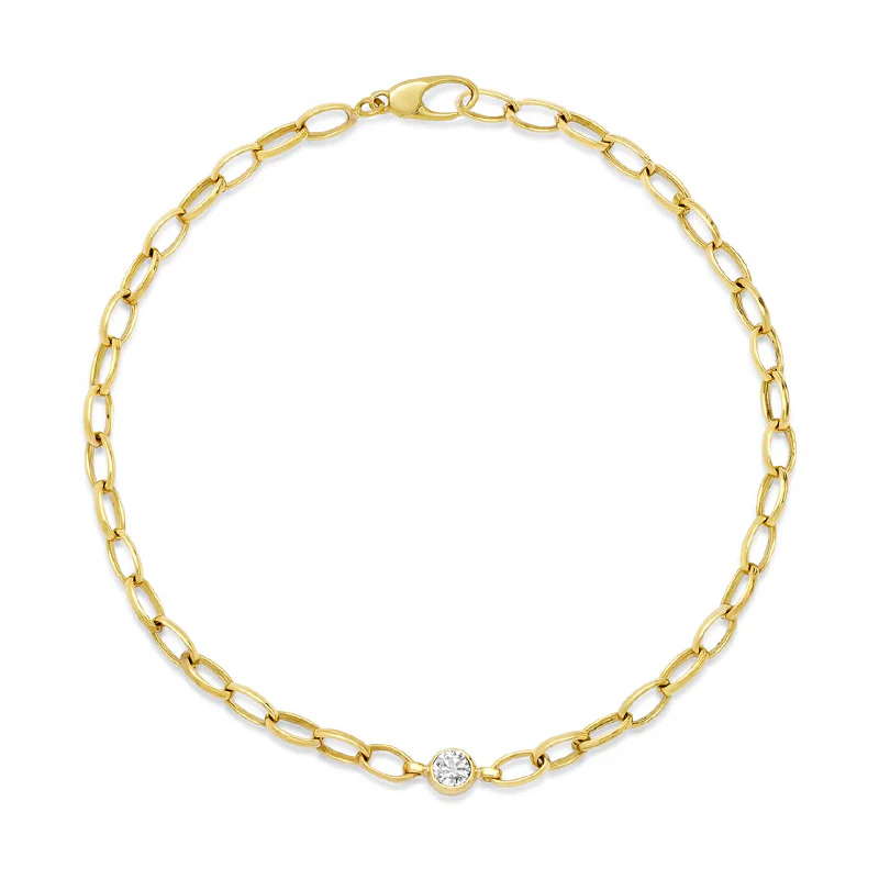 Small Edith Link Bracelet with Single Diamond Bezel Accent