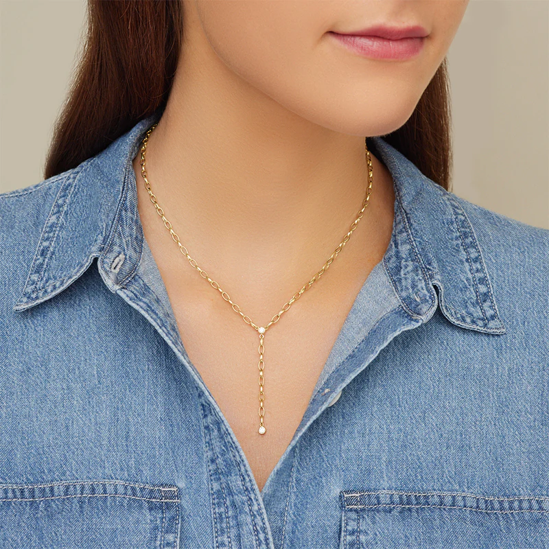 Small Edith Link Lariat with Diamond Detail - Image 3