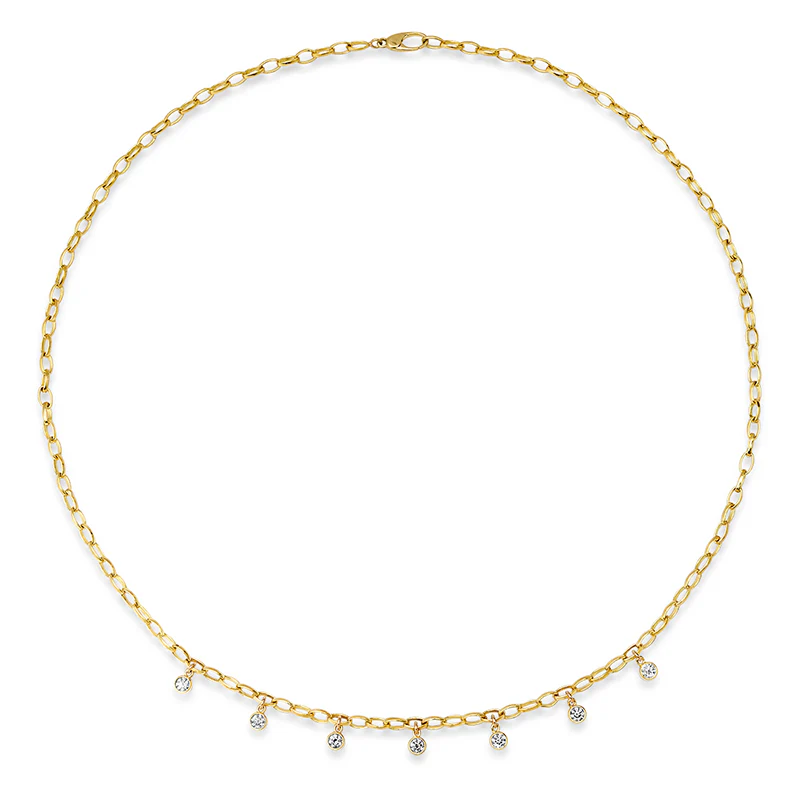 Small Edith Link Necklace with 7 Diamond Bezel Dangle - Image 2