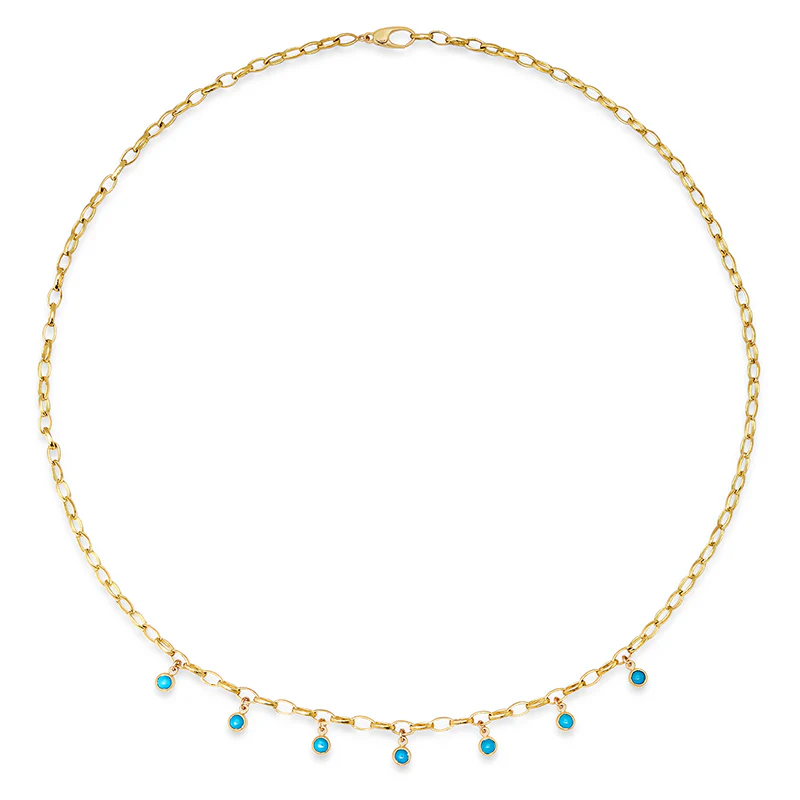 Small Edith Link Necklace with 7 Turquoise Bezel Dangle - Image 2