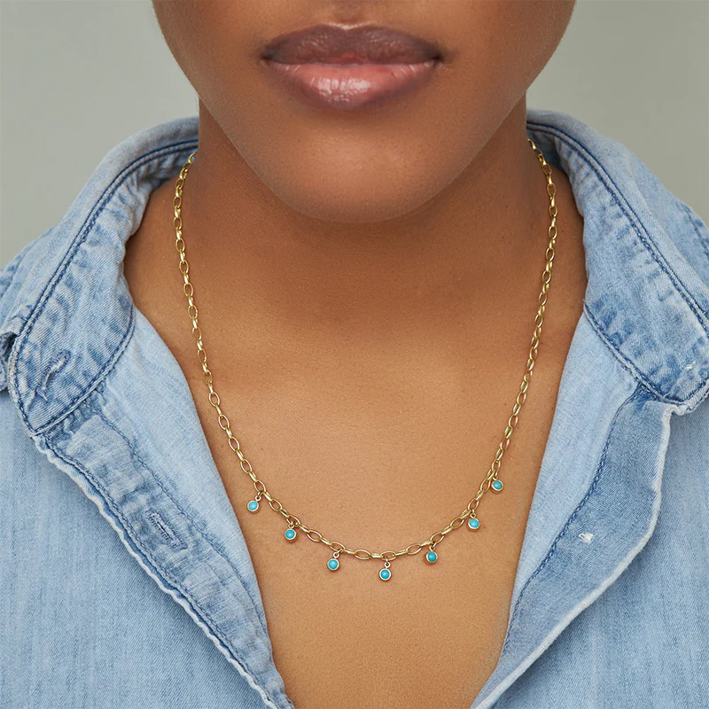 Small Edith Link Necklace with 7 Turquoise Bezel Dangle - Image 5