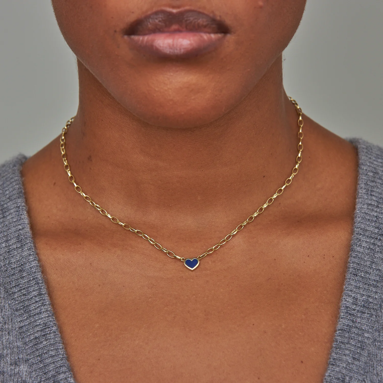 Small Edith Link Necklace with Lapis Inlay Heart - Image 2