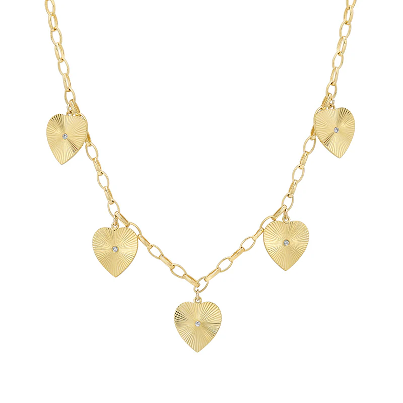 Small Edith Link Necklace with Mini 70s Heart Accents