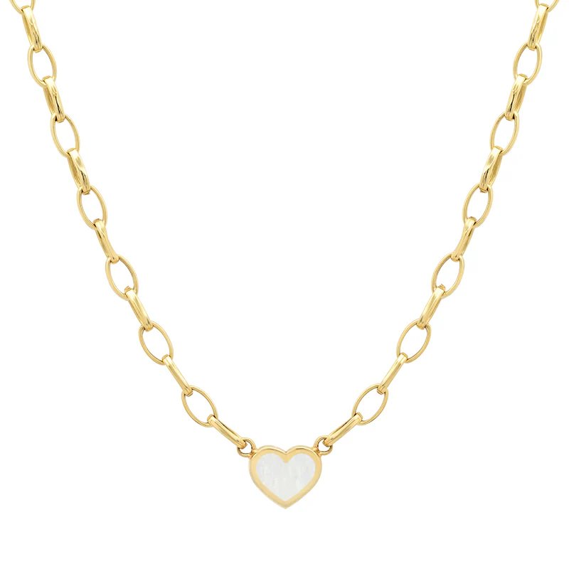 Small Edith Link Necklace with Mother Of Pearl Inlay Heart - Image 3