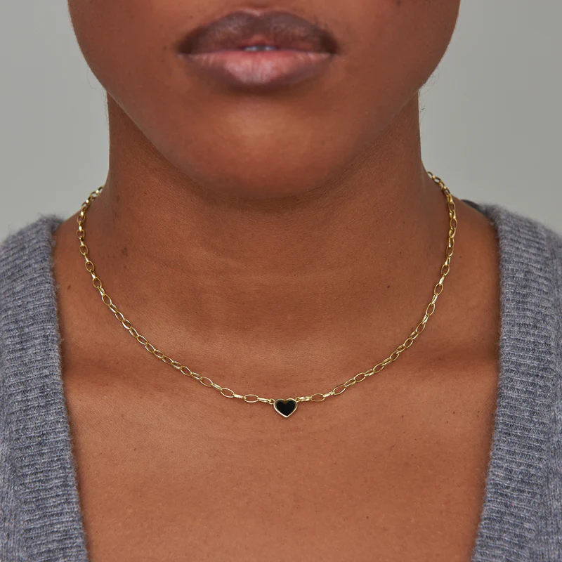 Small Edith Link Necklace with Onyx Inlay Heart - Image 2