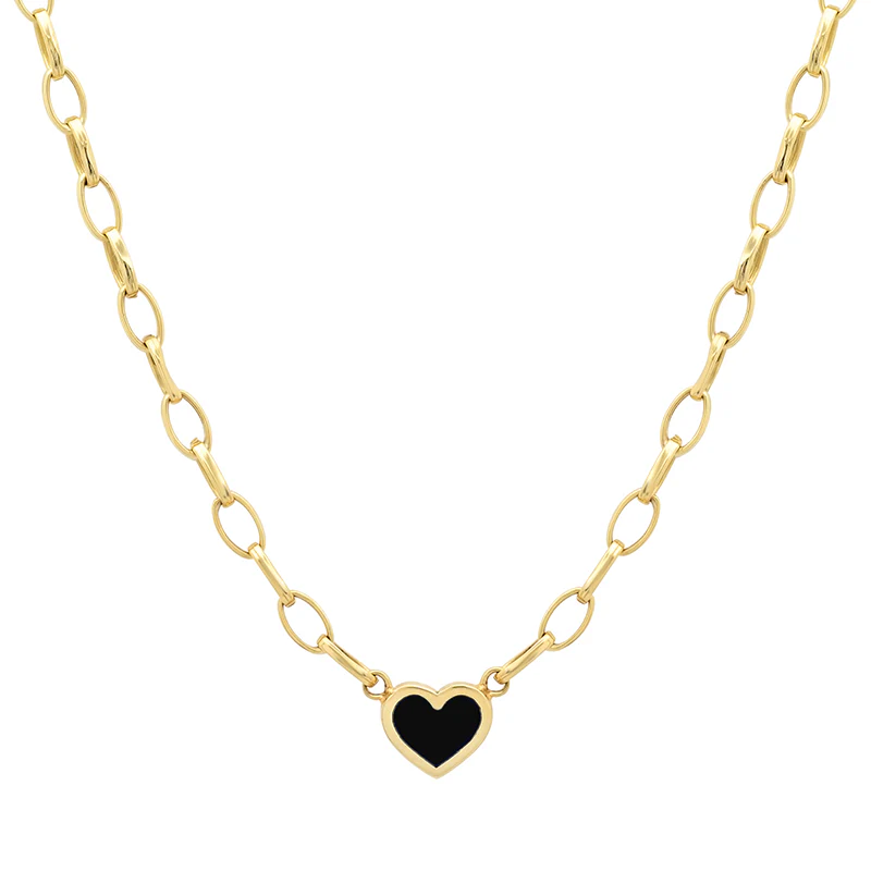 Small Edith Link Necklace with Onyx Inlay Heart - Image 3