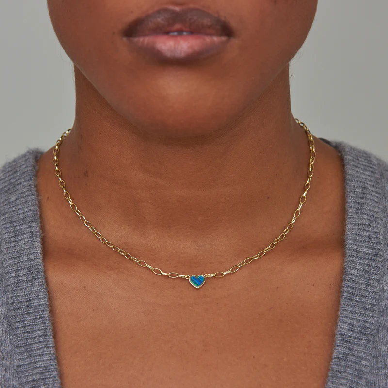 Small Edith Link Necklace with Opal Inlay Heart - Image 2
