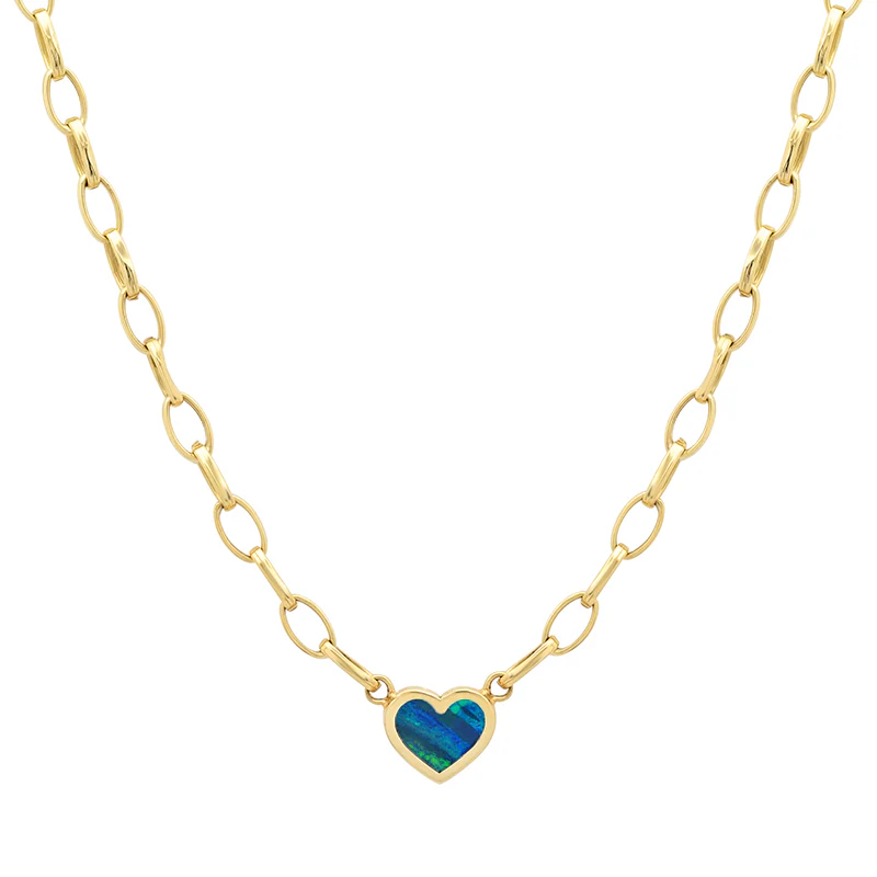 Small Edith Link Necklace with Opal Inlay Heart - Image 3