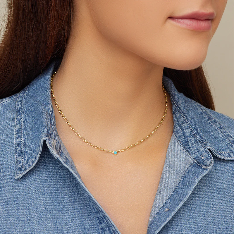 Small Edith Link Necklace with Turquoise Bezel Accent - Image 4