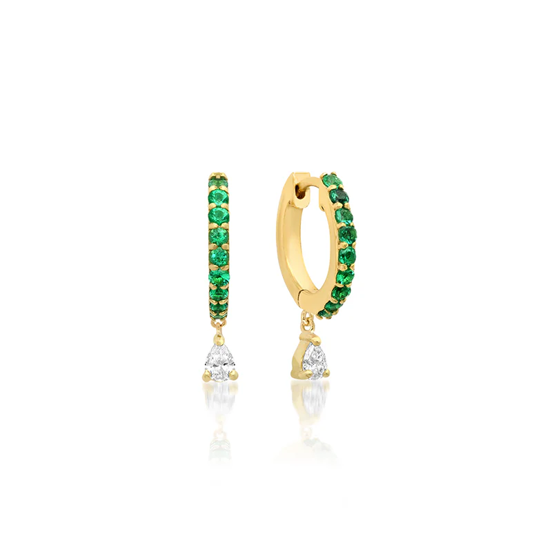 Emerald Huggies With Pear-Cut Diamond Drop - Image 2