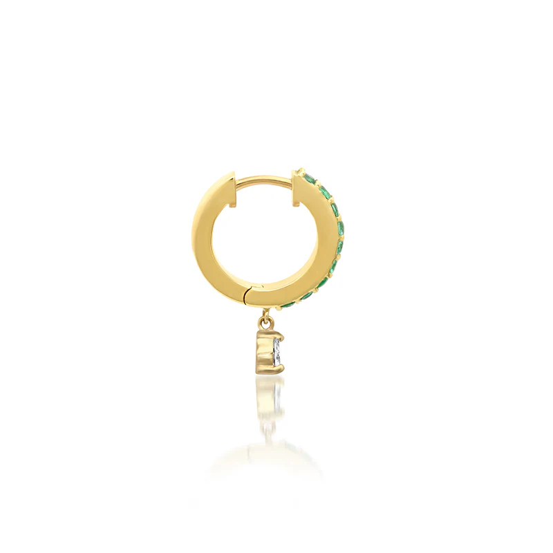 Emerald Huggies With Pear-Cut Diamond Drop - Image 3