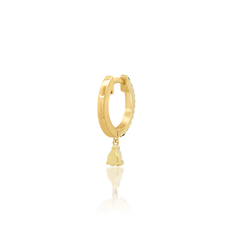 Emerald Huggies With Pear-Cut Diamond Drop - Image 4