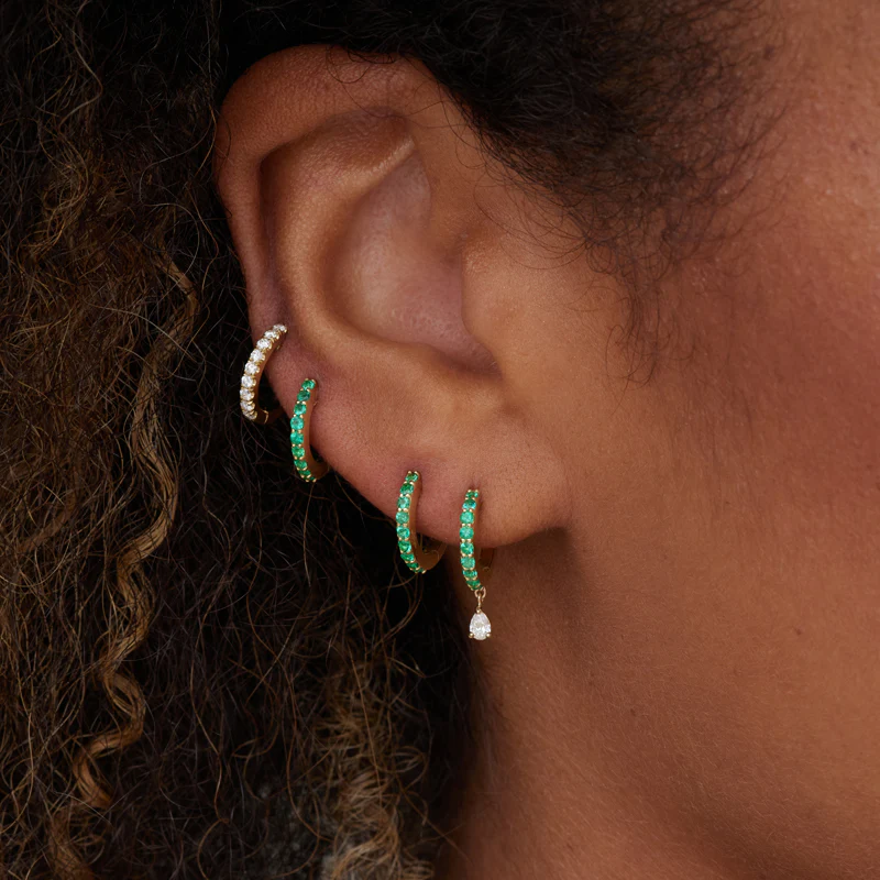 Emerald Huggies With Pear-Cut Diamond Drop - Image 5
