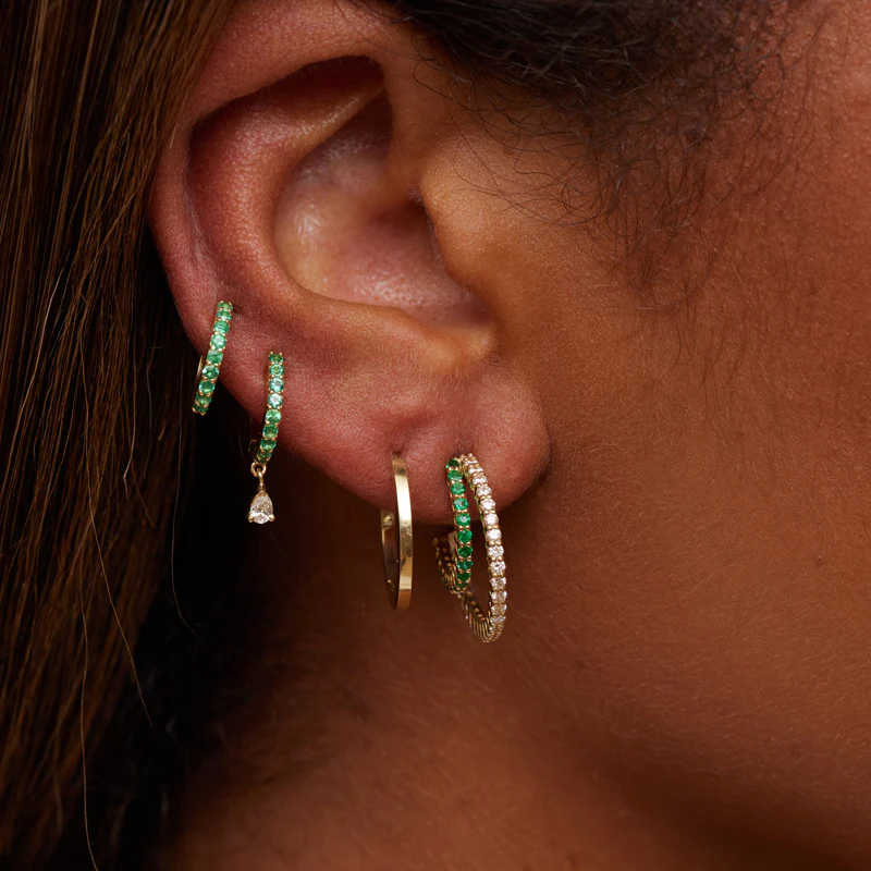 Emerald Huggies With Pear-Cut Diamond Drop - Image 6