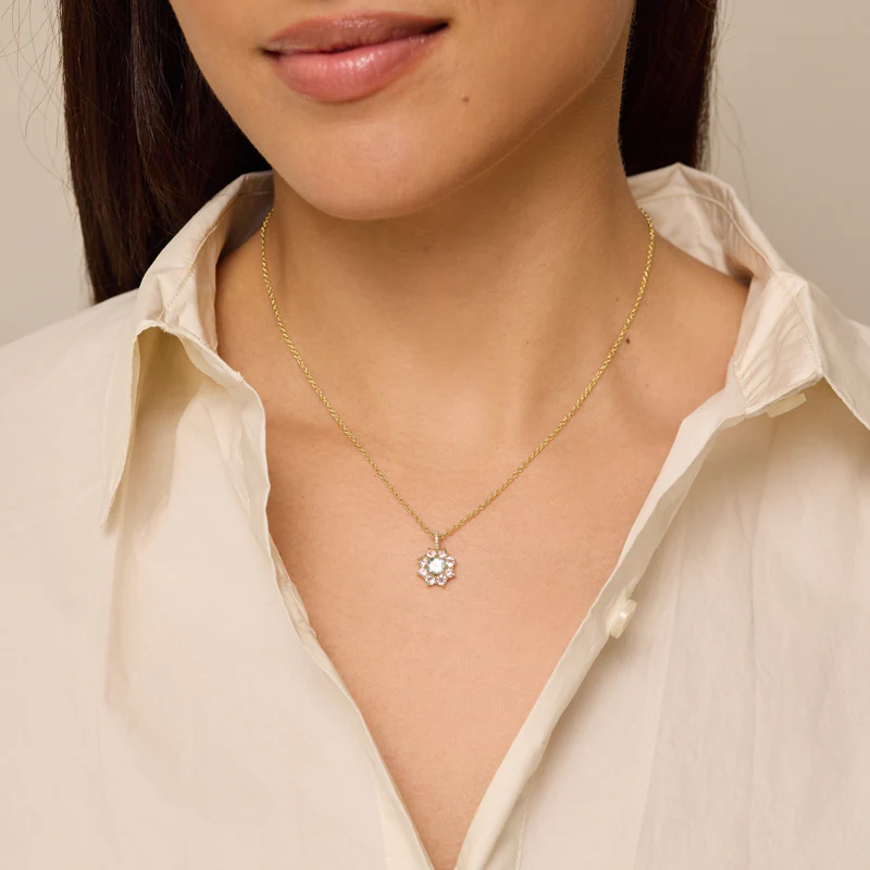 Petite Statement Morganite Flower Pendant Necklace with Aquamarine Center - Image 3