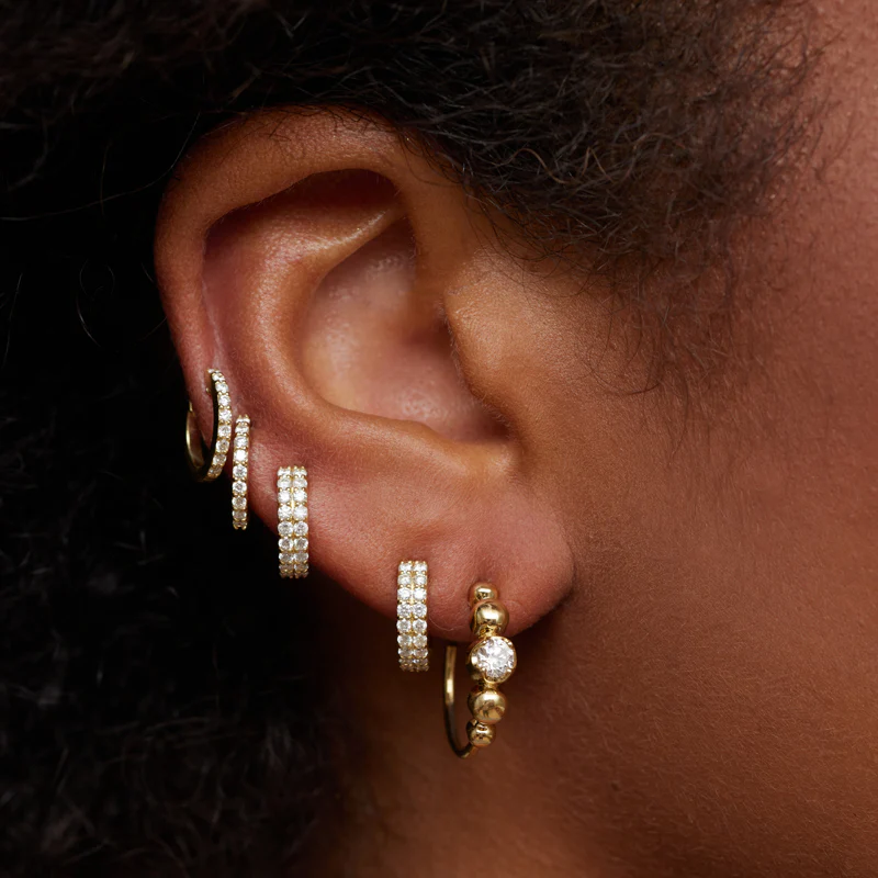 Small Graduated Bezel Hoops with Illusion Set Diamond Accent - Image 5