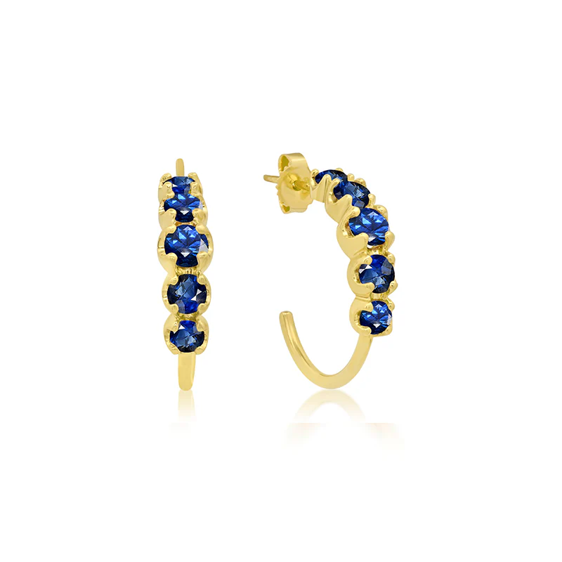 Small Blue Sapphire Graduated Hoops - Image 2