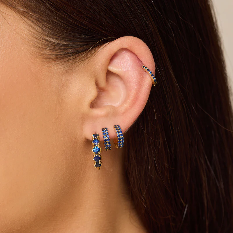 Small Blue Sapphire Graduated Hoops - Image 5
