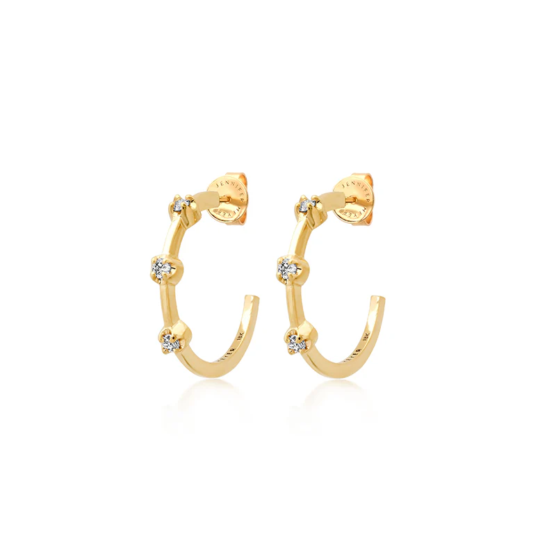 Small Hoops with 3 Illusion Set Diamonds - Image 2