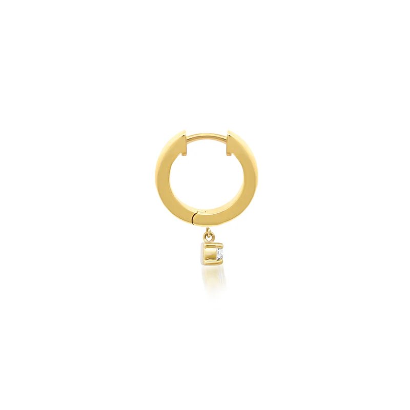 Small Huggies with 4-Prong Set Diamond Drop - Image 3