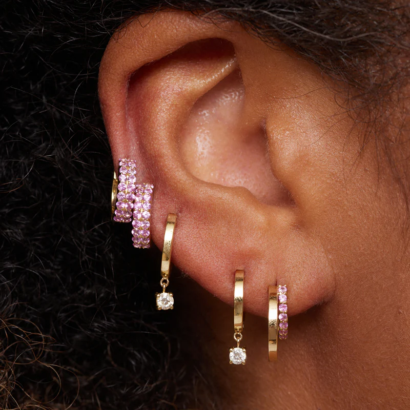 Small Huggies with 4-Prong Set Diamond Drop - Image 5
