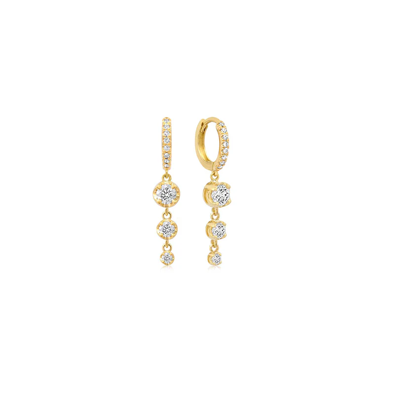 Small Diamond Huggies with Graduated Illusion Set Diamond Drop - Image 2