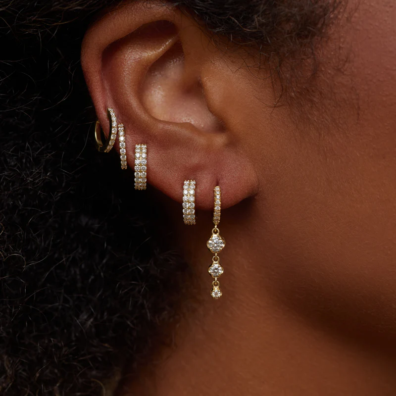 Small Diamond Huggies with Graduated Illusion Set Diamond Drop - Image 5