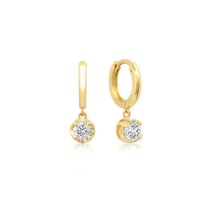 Small Huggies with Small Illusion Set Diamond Drop - Image 2